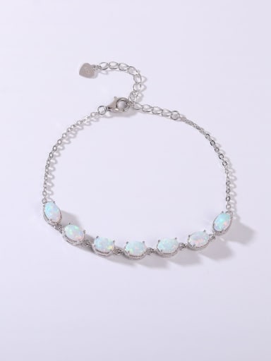 White 925 Sterling Silver Synthetic Opal White Minimalist Adjustable Bracelet