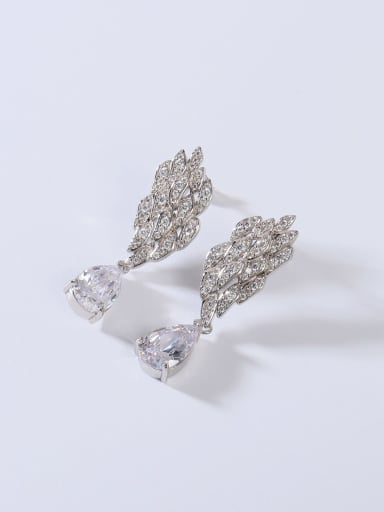925 Sterling Silver Cubic Zirconia White Feather Minimalist Stud Earring