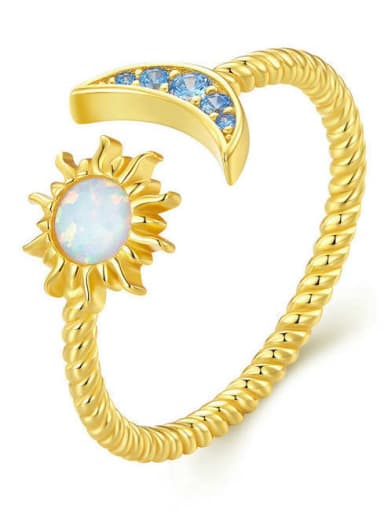 Yellow 925 Sterling Silver Synthetic Opal White Minimalist Midi Ring