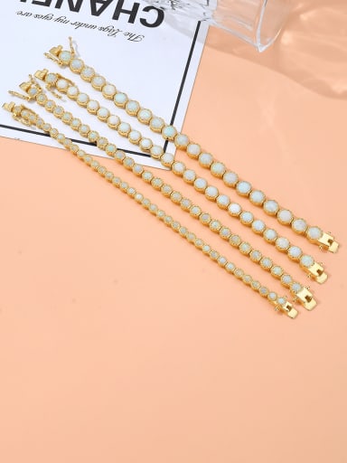 925 Sterling Silver Synthetic Opal White Minimalist Link Bracelet