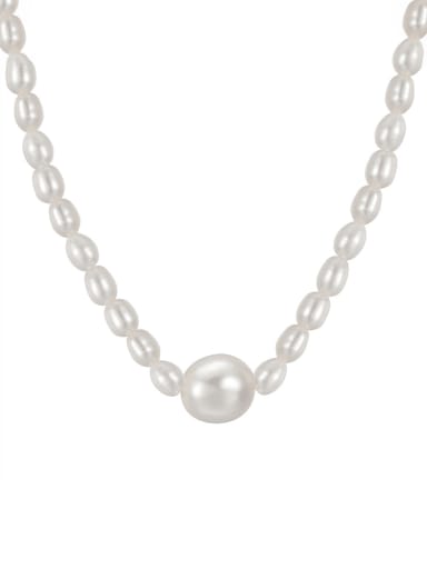925 Sterling Silver Freshwater Pearl White Tila Bead Round Minimalist Cuban Necklace