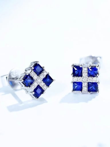 Blue 925 Sterling Silver Cubic Zirconia Multi Color Minimalist Stud Earring