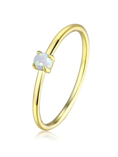 Yellow 925 Sterling Silver Synthetic Opal Multi Color Minimalist Band Ring