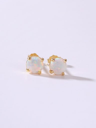 White 925 Sterling Silver Synthetic Opal Multi Color Minimalist Stud Earring