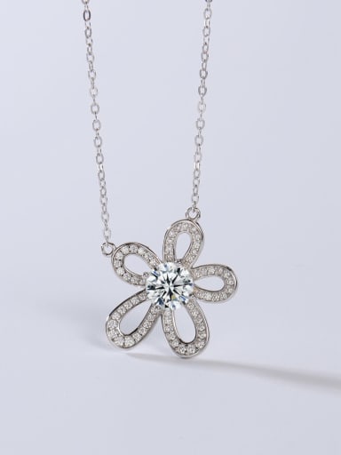 925 Sterling Silver Moissanite White Flower Minimalist Link Necklace