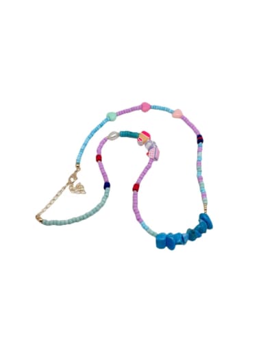 Titanium Steel Turquoise Multi Color Stone Minimalist Beaded Necklace