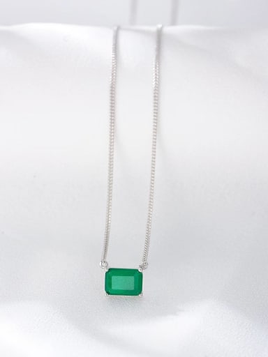 White 925 Sterling Silver Cubic Zirconia Green Minimalist Link Necklace