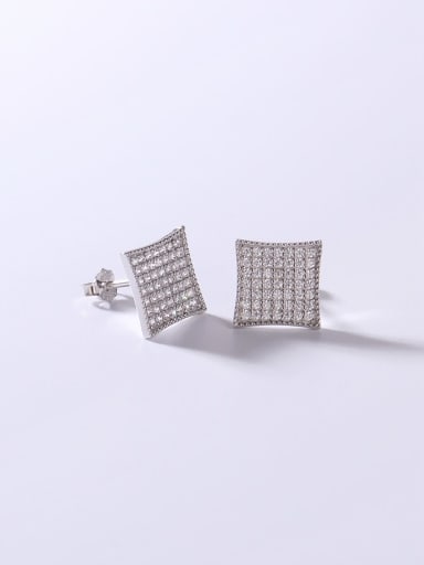 White 925 Sterling Silver Cubic Zirconia White Square Minimalist Stud Earring