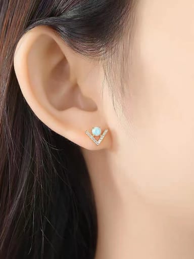 Yellow 925 Sterling Silver Synthetic Opal Blue Minimalist Stud Earring