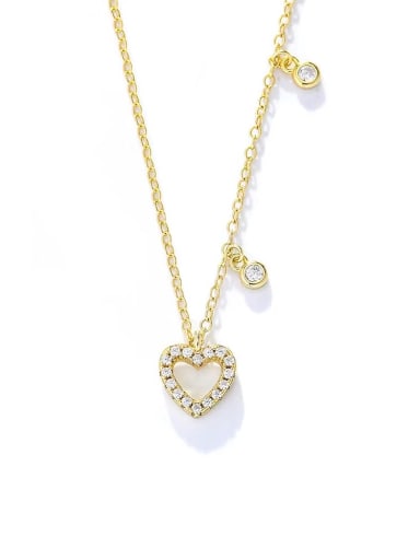 Yellow 925 Sterling Silver Cubic Zirconia White Heart Minimalist Link Necklace