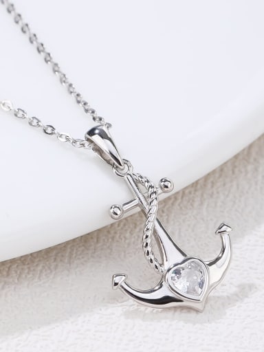 925 Sterling Silver Cubic Zirconia White Anchor Minimalist Initials Necklace