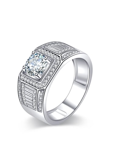 custom 925 Sterling Silver Moissanite White Minimalist Mens Ring