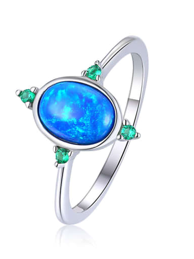 925 Sterling Silver Synthetic Opal Multi Color Minimalist Band Ring