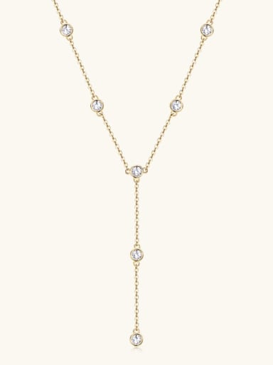 Yellow 925 Sterling Silver Moissanite White Minimalist Lariat Necklace