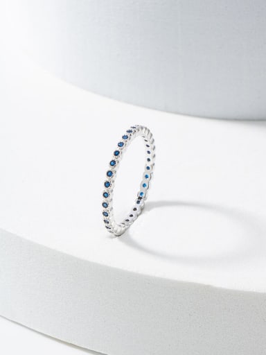 blue 925 Sterling Silver Cubic Zirconia White Minimalist Band Ring