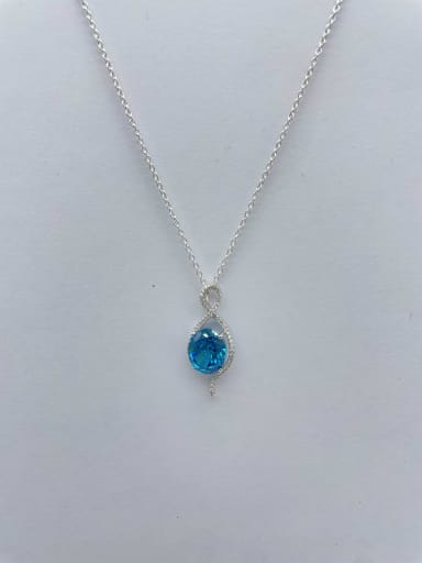 925 Sterling Silver Cubic Zirconia Blue Dainty Lariat Necklace