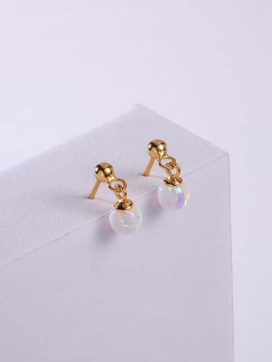 Yellow 925 Sterling Silver Synthetic Opal Multi Color Minimalist Stud Earring