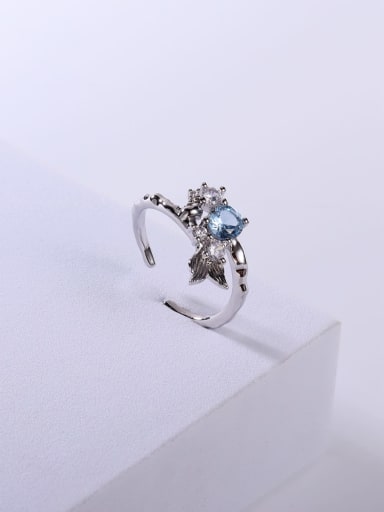 925 Sterling Silver Cubic Zirconia Blue Mermaid Minimalist Geeky Ring