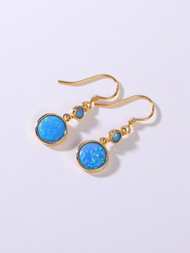 Blue 925 Sterling Silver Synthetic Opal Multi Color Minimalist Hook Earring