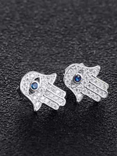 925 Sterling Silver Cubic Zirconia Blue Evil Eye Minimalist Stud Earring