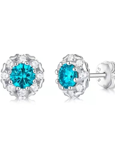925 Sterling Silver Moissanite Blue Minimalist Stud Earring