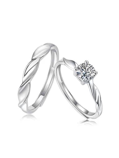 925 Sterling Silver Moissanite White Minimalist Couple Ring