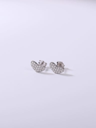 White 925 Sterling Silver Cubic Zirconia White Heart Minimalist Stud Earring