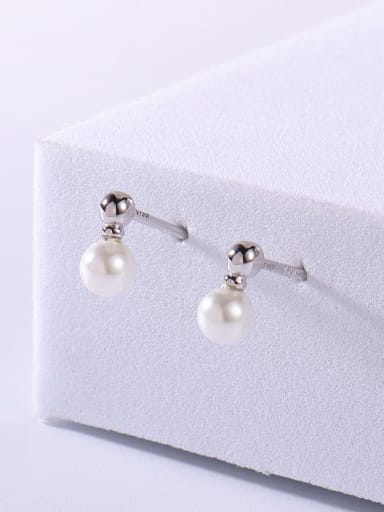 925 Sterling Silver Imitation Pearl White Minimalist Stud Earring
