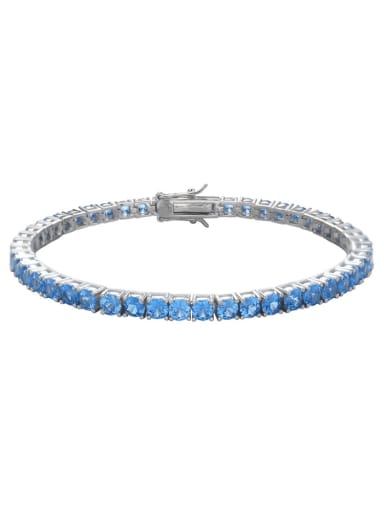 925 Sterling Silver Cubic Zirconia Blue Minimalist Tennis Bracelet