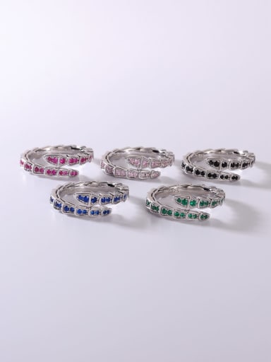 925 Sterling Silver Cubic Zirconia Multi Color Snake Minimalist Band Ring