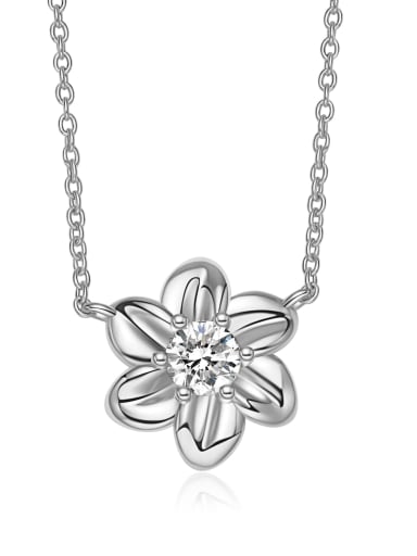 White 925 Sterling Silver Cubic Zirconia White Flower Minimalist Lariat Necklace