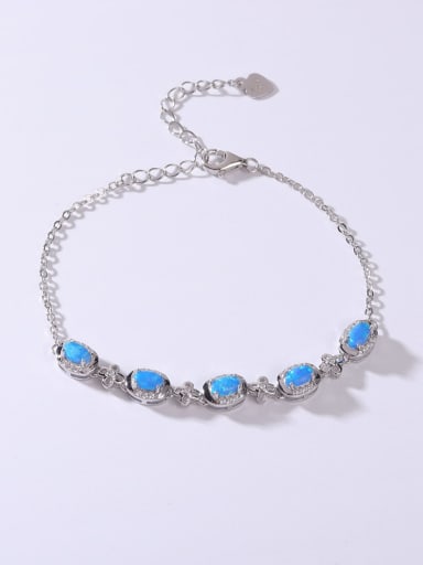 custom 925 Sterling Silver Synthetic Opal Blue Minimalist Adjustable Bracelet