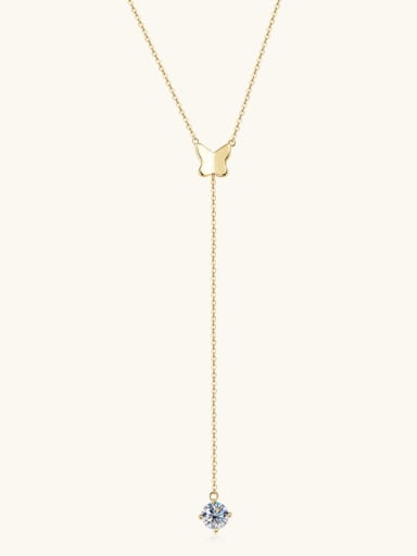 Yellow 925 Sterling Silver Moissanite White Minimalist Lariat Necklace