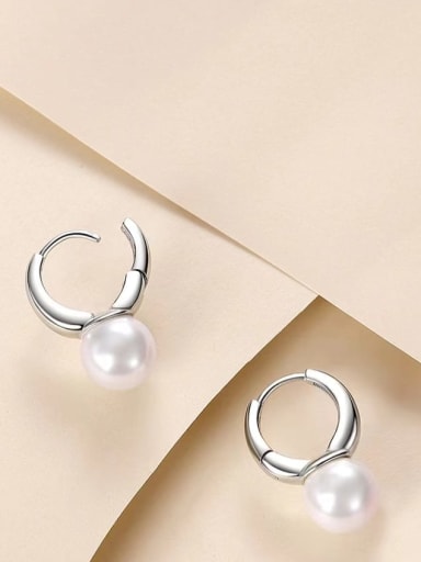 White 925 Sterling Silver Freshwater Pearl White Minimalist Drop Earring