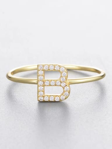 Yellow-b 925 Sterling Silver Cubic Zirconia White Letter Minimalist Band Ring