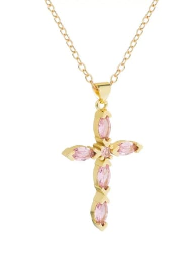 Pink 925 Sterling Silver Cubic Zirconia Multi Color Cross Minimalist Lariat Necklace