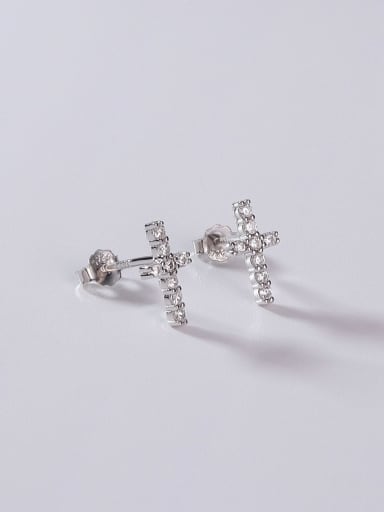 925 Sterling Silver Cubic Zirconia White Cross Minimalist Stud Earring