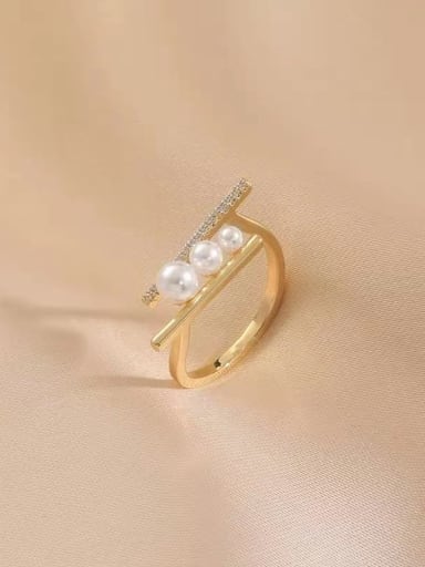 925 Sterling Silver Freshwater Pearl Beige Minimalist Band Ring