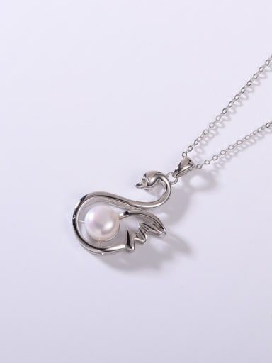 925 Sterling Silver Freshwater Pearl White Swan Minimalist Lariat Necklace