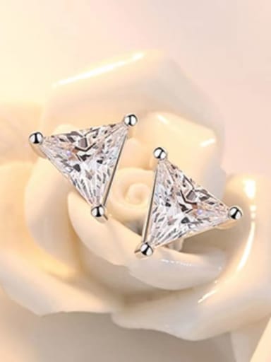 925 Sterling Silver Cubic Zirconia White Triangle Dainty Stud Earring