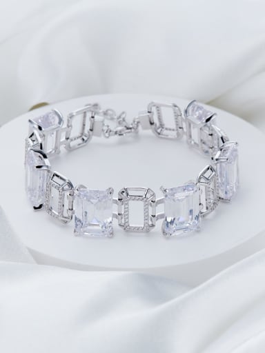 925 Sterling Silver Cubic Zirconia Rectangle Classic Link Bracelet