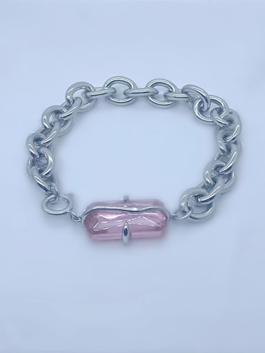 Brass Cubic Zirconia Pink Trend Link Bracelet