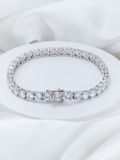 925 Sterling Silver Cubic Zirconia White Round Link Bracelet