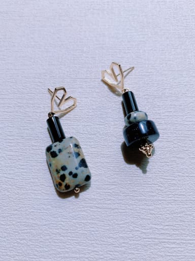 Brass Natural  Gemstone Crystal Geometric Vintage Handmade Beaded  Drop Earring