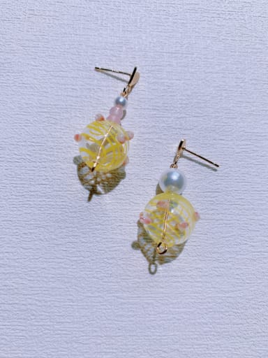 Brass Glass beads Geometric  Handmade Beaded  Minimalist Drop Earring