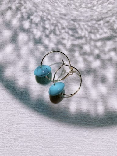 Brass Turquoise Geometric Vintage Handmade Beaded Hoop Earring