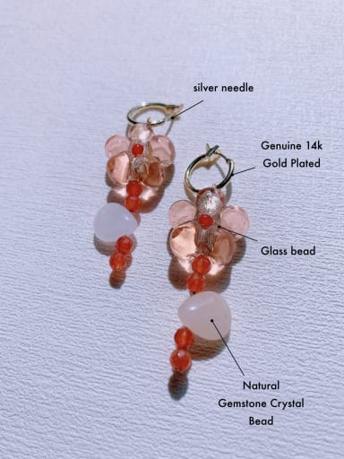Brass Glass Beads Flower Minimalist Handmade Huggie Earring