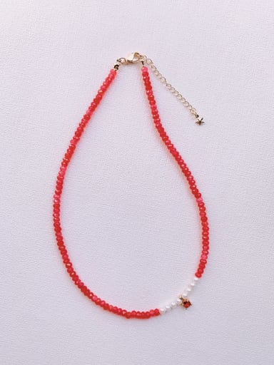 red N-STPE-0018 Natural  Gemstone Crystal Beads Chain  Handmade Beaded Necklace