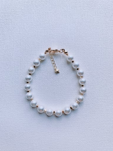 B-PE-021 Brass Shell  Pearl Minimalist Handmade Beaded Bracelet