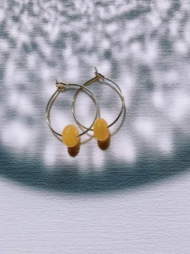 Brass Natural Stone Geometric Vintage  Handmade Beaded Hoop Earring